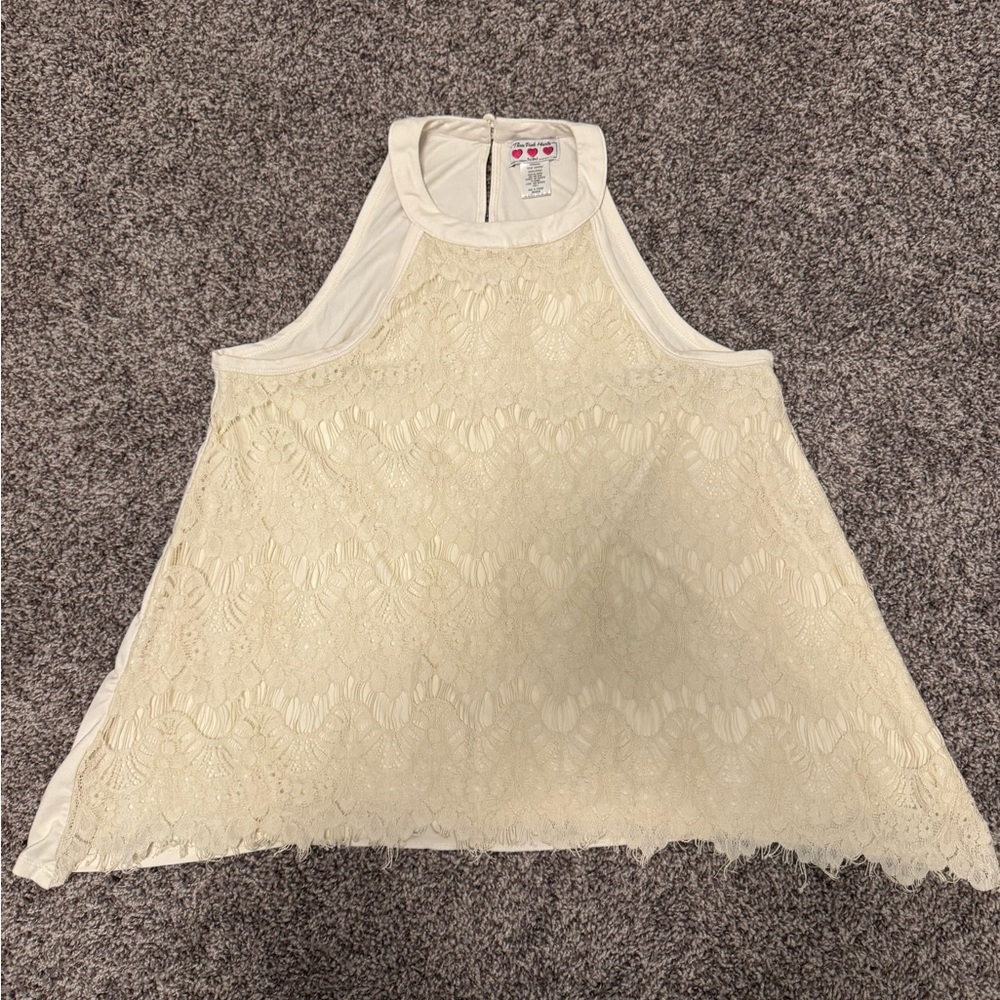 Three Hearts Cream Lace Halter Top